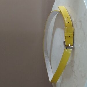 Preppy Yellow Faux Patent Leather Fringed Detail Belt Size Large